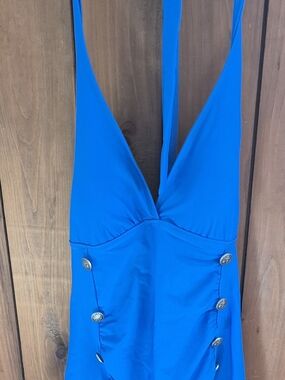 Torrid Bright Blue One-Piece Swim with Metallic Buttons